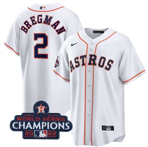 Men%27s Houston Astros #2 Alex Bregman White 2022 World Series Champions Home Stitched Baseball Jersey